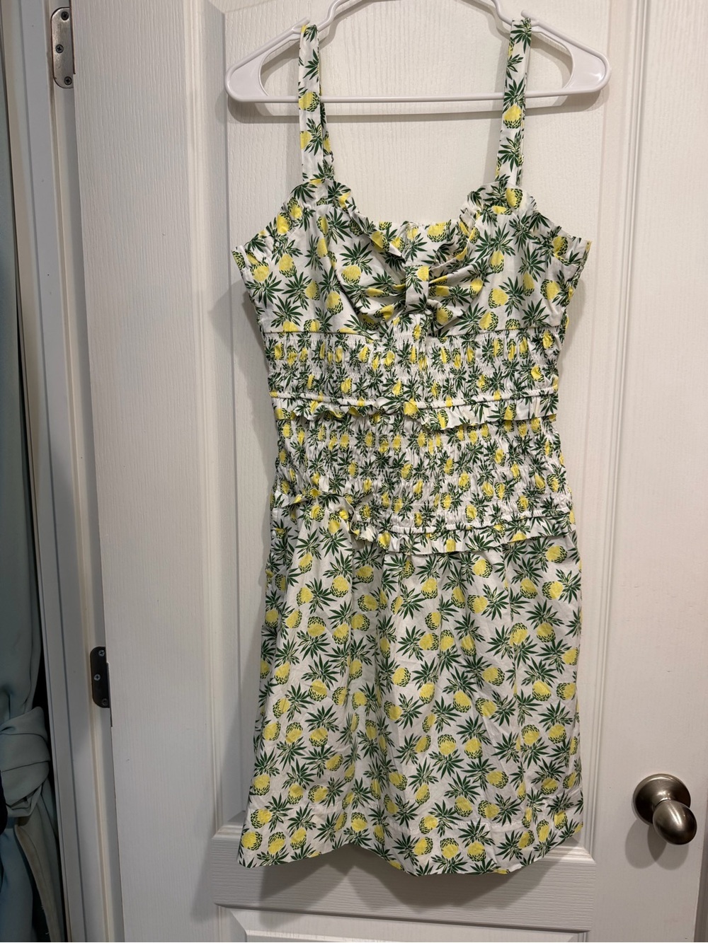 Girls' White Pineapple Print Sundress with Yellow & Green Accents